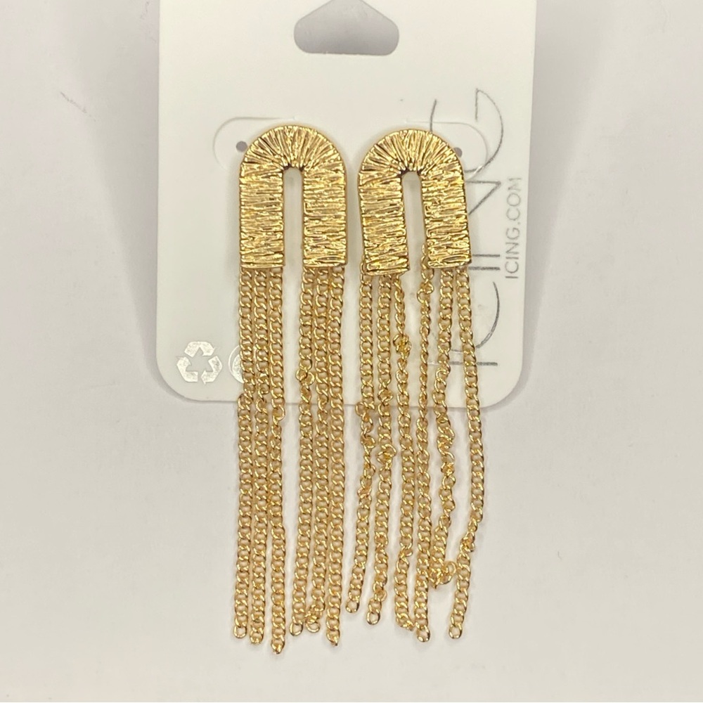 Textured Gold Waterfall Chain Tassel Earrings